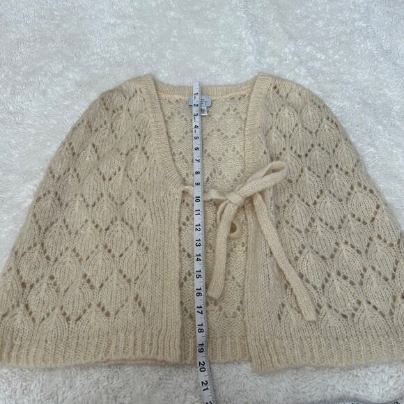 Ann Taylor Loft Womens VTG Wool Mohair Blend Front Tie Crochet Cream Sz M/L Soft - Picture 4 of 5
